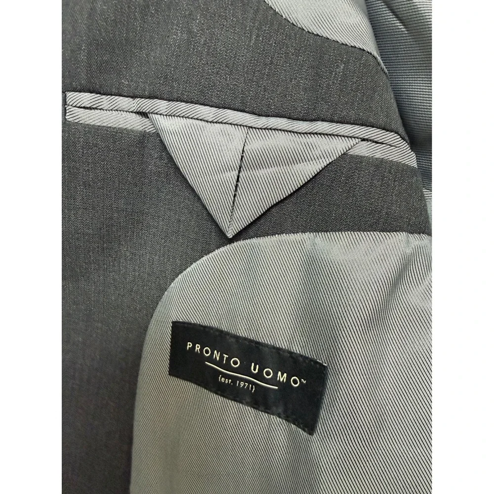 Pronto Uomo Mens Two Piece Suit Charcoal Gray Wool Blend 54 Regular 49 Waist